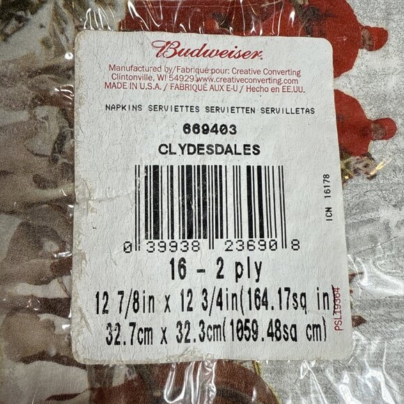 Budweiser Clydesdales Christmas Napkins 16 Count 12 7/8in x 12 3/4in. Lot of 1 - Picture 6 of 6